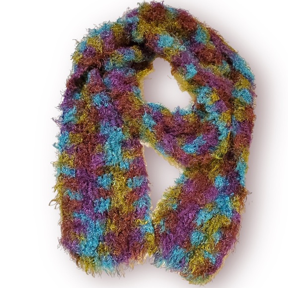 Vintage Y2k fuzzy textured green purple blue long thick forest fairy scarf - Picture 1 of 6